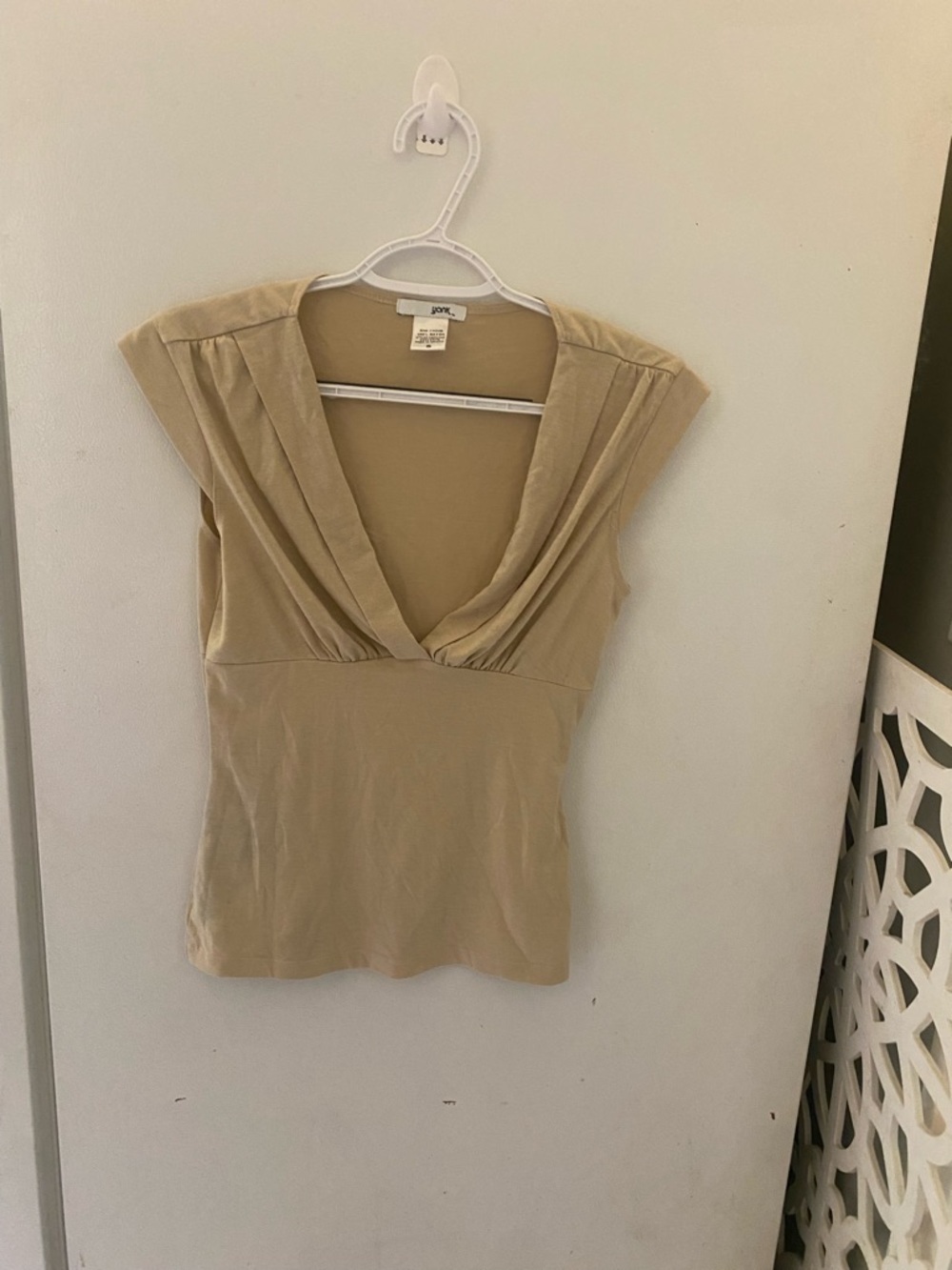 Y2K Beige V-Neck Draped Women's Top